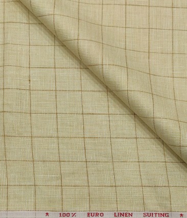 Solino Men's Linen Brown Checks 3 Meter Unstitched Suiting Fabric (Beige)