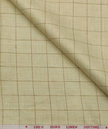 Solino Men's Linen Brown Checks 3 Meter Unstitched Suiting Fabric (Beige)