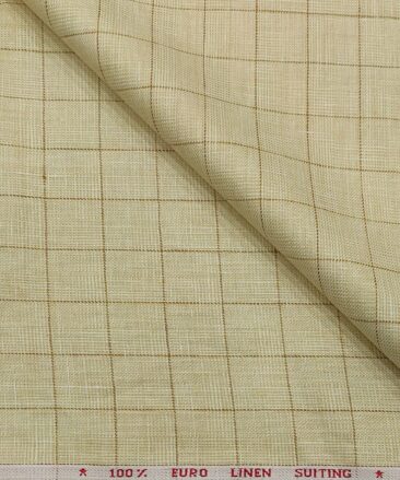 Solino Men's Linen Brown Checks 3 Meter Unstitched Suiting Fabric (Beige)