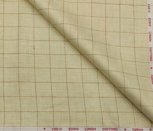 Solino Men's Linen Brown Checks 3 Meter Unstitched Suiting Fabric (Beige)