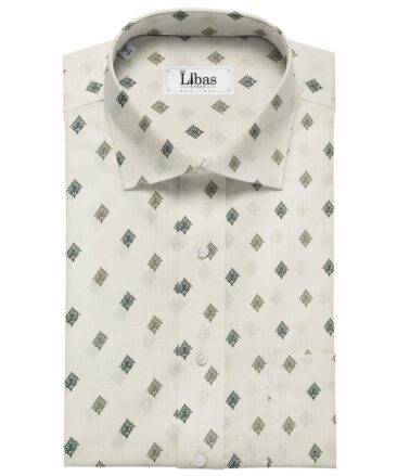 Linen Club Men's Cotton Linen Printed Unstitched Shirting Fabric (Milky White)