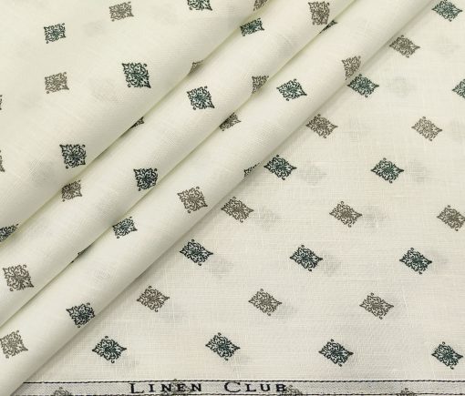 Linen Club Men's Cotton Linen Printed Unstitched Shirting Fabric (Milky White)