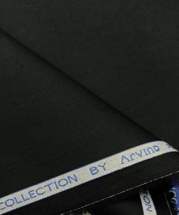 Arvind Men's Cotton Solids Satin 1.60 Meter Unstitched Shirt Fabric (Black)