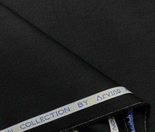 Arvind Men's Cotton Solids Satin 1.60 Meter Unstitched Shirt Fabric (Black)