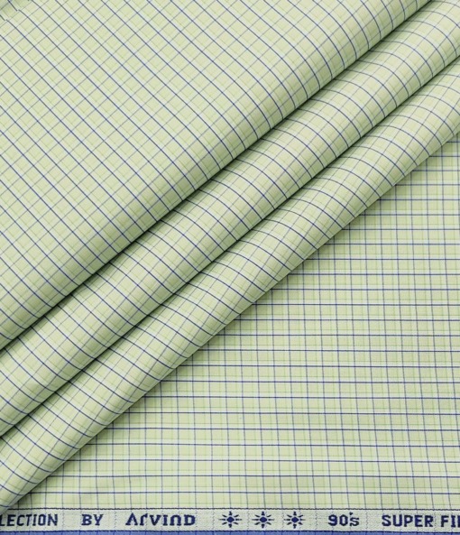 Arvind Men's Cotton Checks 1.60 Meter Unstitched Shirt Fabric (Light Green)