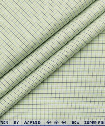 Arvind Men's Cotton Checks 1.60 Meter Unstitched Shirt Fabric (Light Green)