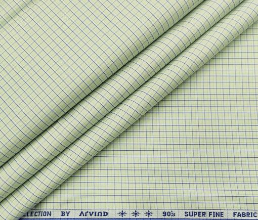 Arvind Men's Cotton Checks 1.60 Meter Unstitched Shirt Fabric (Light Green)