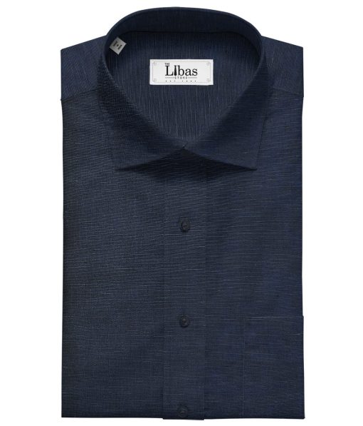 Arvind Men's Cotton Linen Self Design Unstitched Shirt Fabric (Dark Navy Blue)