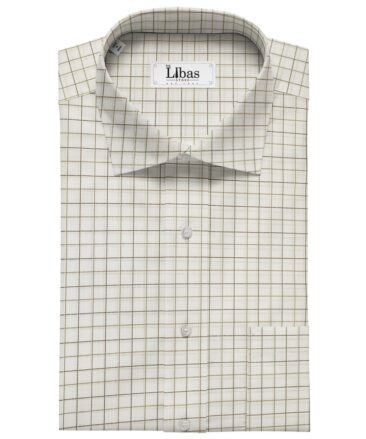 Arvind Men's Poly Cotton Checks 1.60 Meter Unstitched Shirt Fabric (Milky White)