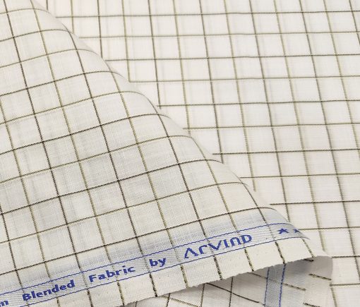 Arvind Men's Poly Cotton Checks 1.60 Meter Unstitched Shirt Fabric (Milky White)