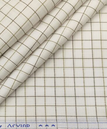 Arvind Men's Poly Cotton Checks 1.60 Meter Unstitched Shirt Fabric (Milky White)