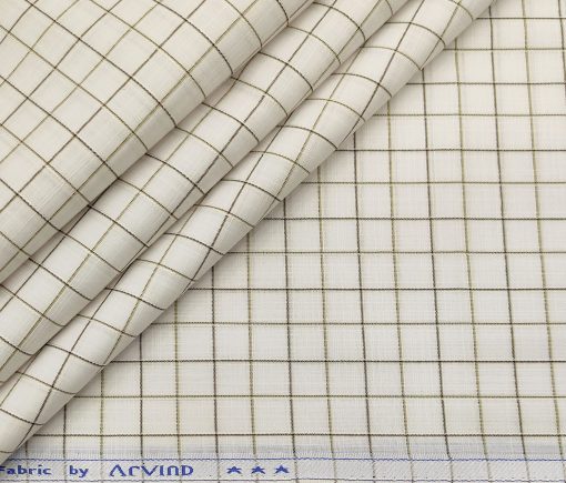 Arvind Men's Poly Cotton Checks 1.60 Meter Unstitched Shirt Fabric (Milky White)