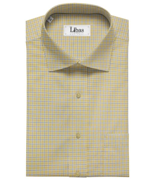 Birla Century Men's Cotton Checks 1.60 Meter Unstitched Shirt Fabric (Beigish Yellow)