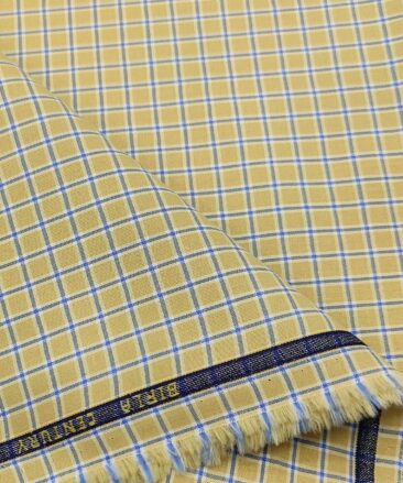 Birla Century Men's Cotton Checks 1.60 Meter Unstitched Shirt Fabric (Beigish Yellow)