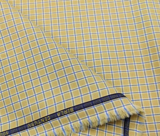 Birla Century Men's Cotton Checks 1.60 Meter Unstitched Shirt Fabric (Beigish Yellow)