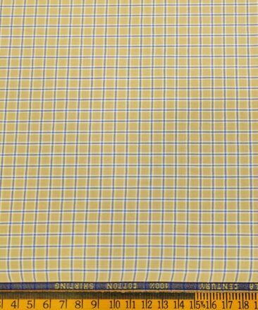 Birla Century Men's Cotton Checks 1.60 Meter Unstitched Shirt Fabric (Beigish Yellow)