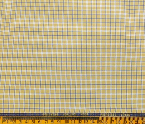 Birla Century Men's Cotton Checks 1.60 Meter Unstitched Shirt Fabric (Beigish Yellow)