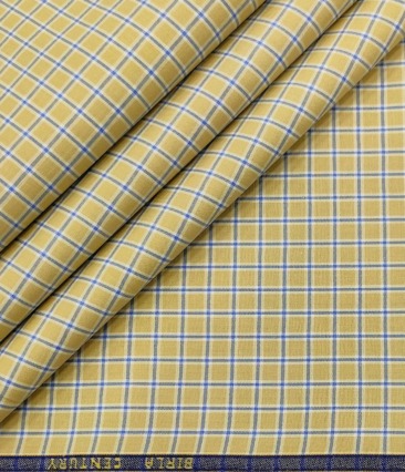 Birla Century Men's Cotton Checks 1.60 Meter Unstitched Shirt Fabric (Beigish Yellow)