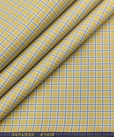 Birla Century Men's Cotton Checks 1.60 Meter Unstitched Shirt Fabric (Beigish Yellow)