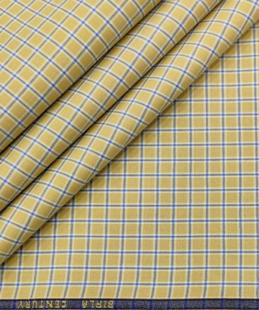 Birla Century Men's Cotton Checks 1.60 Meter Unstitched Shirt Fabric (Beigish Yellow)