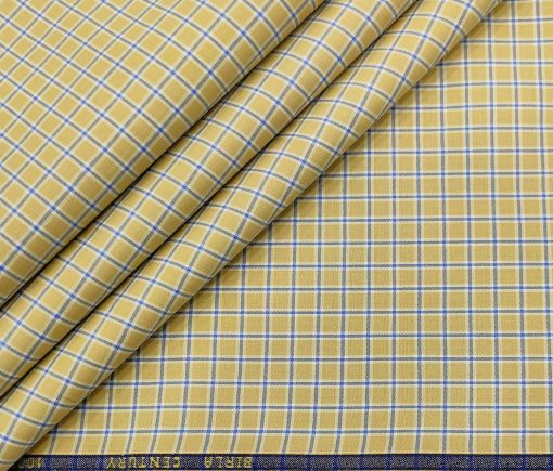 Birla Century Men's Cotton Checks 1.60 Meter Unstitched Shirt Fabric (Beigish Yellow)