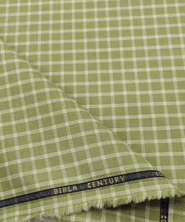 Birla Century Men's Cotton Checks 1.60 Meter Unstitched Shirt Fabric (Olive Green)