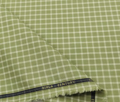 Birla Century Men's Cotton Checks 1.60 Meter Unstitched Shirt Fabric (Olive Green)