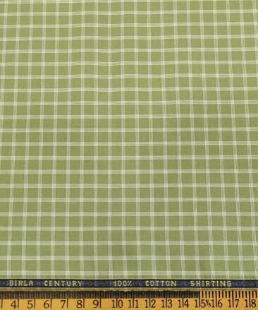 Birla Century Men's Cotton Checks 1.60 Meter Unstitched Shirt Fabric (Olive Green)