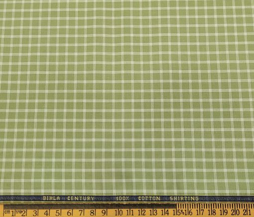 Birla Century Men's Cotton Checks 1.60 Meter Unstitched Shirt Fabric (Olive Green)