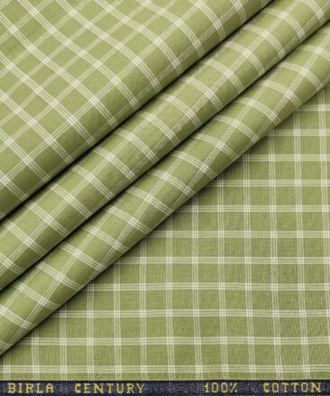 Birla Century Men's Cotton Checks 1.60 Meter Unstitched Shirt Fabric (Olive Green)