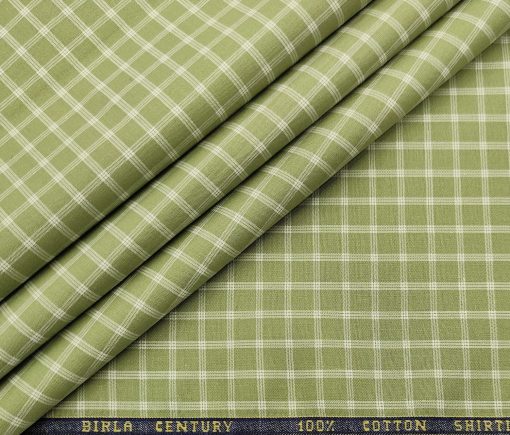 Birla Century Men's Cotton Checks 1.60 Meter Unstitched Shirt Fabric (Olive Green)