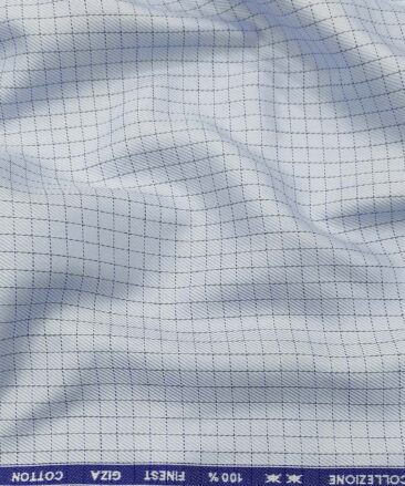 Tessitura Monti Men's Cotton Checks 1.60 Meter Unstitched Shirt Fabric (Sky Blue)