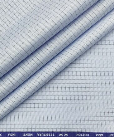 Tessitura Monti Men's Cotton Checks 1.60 Meter Unstitched Shirt Fabric (Sky Blue)