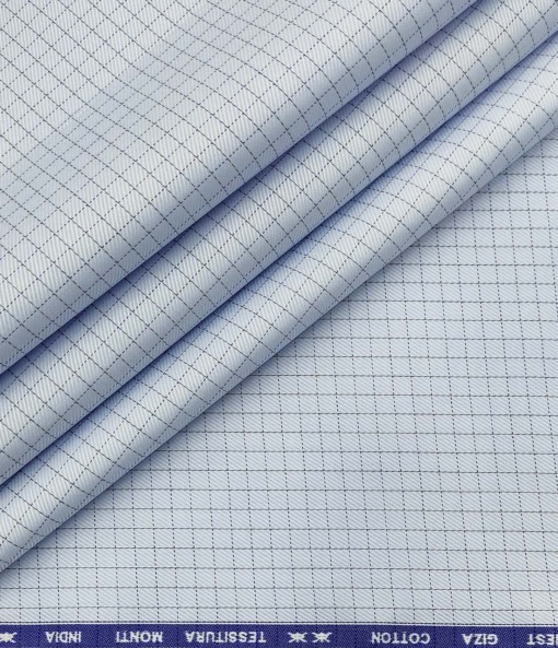 Tessitura Monti Men's Cotton Checks 1.60 Meter Unstitched Shirt Fabric (Sky Blue)