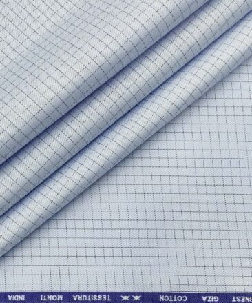 Tessitura Monti Men's Cotton Checks 1.60 Meter Unstitched Shirt Fabric (Sky Blue)