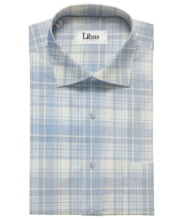 Soktas Men's Cotton Checks 1.60 Meter Unstitched Shirt Fabric (Sky Blue)