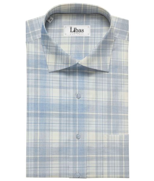 Soktas Men's Cotton Checks 1.60 Meter Unstitched Shirt Fabric (Sky Blue)