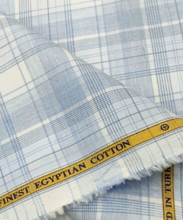 Soktas Men's Cotton Checks 1.60 Meter Unstitched Shirt Fabric (Sky Blue)