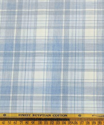 Soktas Men's Cotton Checks 1.60 Meter Unstitched Shirt Fabric (Sky Blue)