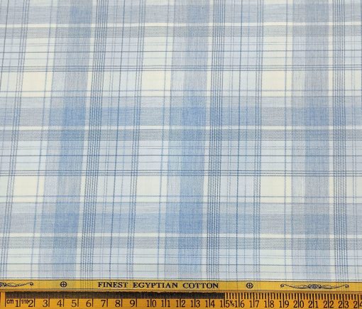 Soktas Men's Cotton Checks 1.60 Meter Unstitched Shirt Fabric (Sky Blue)