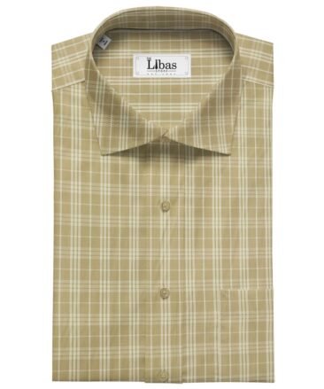 Soktas Men's Cotton Checks 1.60 Meter Unstitched Shirt Fabric (Oat Beige)