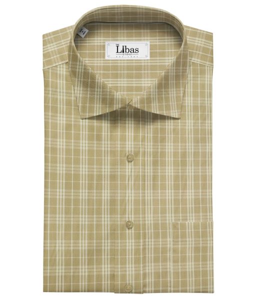 Soktas Men's Cotton Checks 1.60 Meter Unstitched Shirt Fabric (Oat Beige)