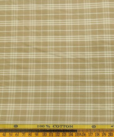 Soktas Men's Cotton Checks 1.60 Meter Unstitched Shirt Fabric (Oat Beige)