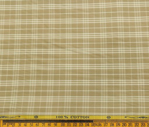 Soktas Men's Cotton Checks 1.60 Meter Unstitched Shirt Fabric (Oat Beige)