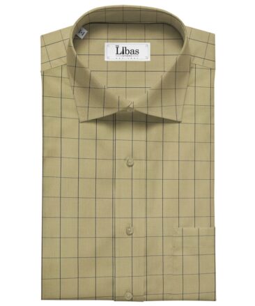 Soktas Men's Cotton Checks 1.60 Meter Unstitched Shirt Fabric (Oat Beige)