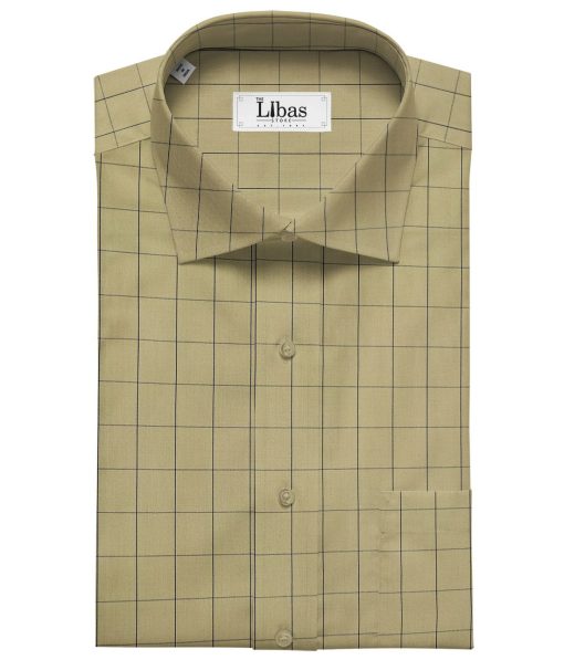 Soktas Men's Cotton Checks 1.60 Meter Unstitched Shirt Fabric (Oat Beige)