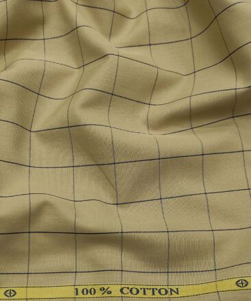 Soktas Men's Cotton Checks 1.60 Meter Unstitched Shirt Fabric (Oat Beige)