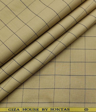 Soktas Men's Cotton Checks 1.60 Meter Unstitched Shirt Fabric (Oat Beige)