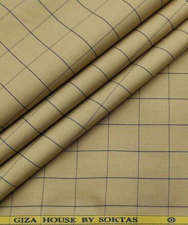 Soktas Men's Cotton Checks 1.60 Meter Unstitched Shirt Fabric (Oat Beige)