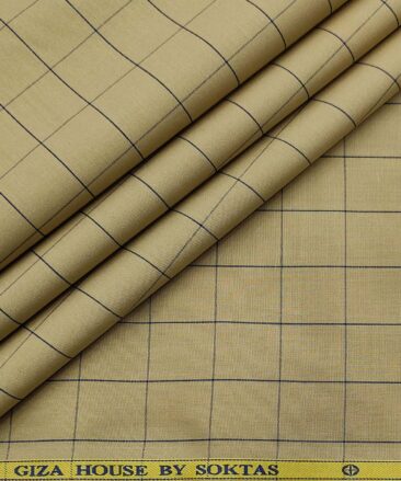 Soktas Men's Cotton Checks 1.60 Meter Unstitched Shirt Fabric (Oat Beige)